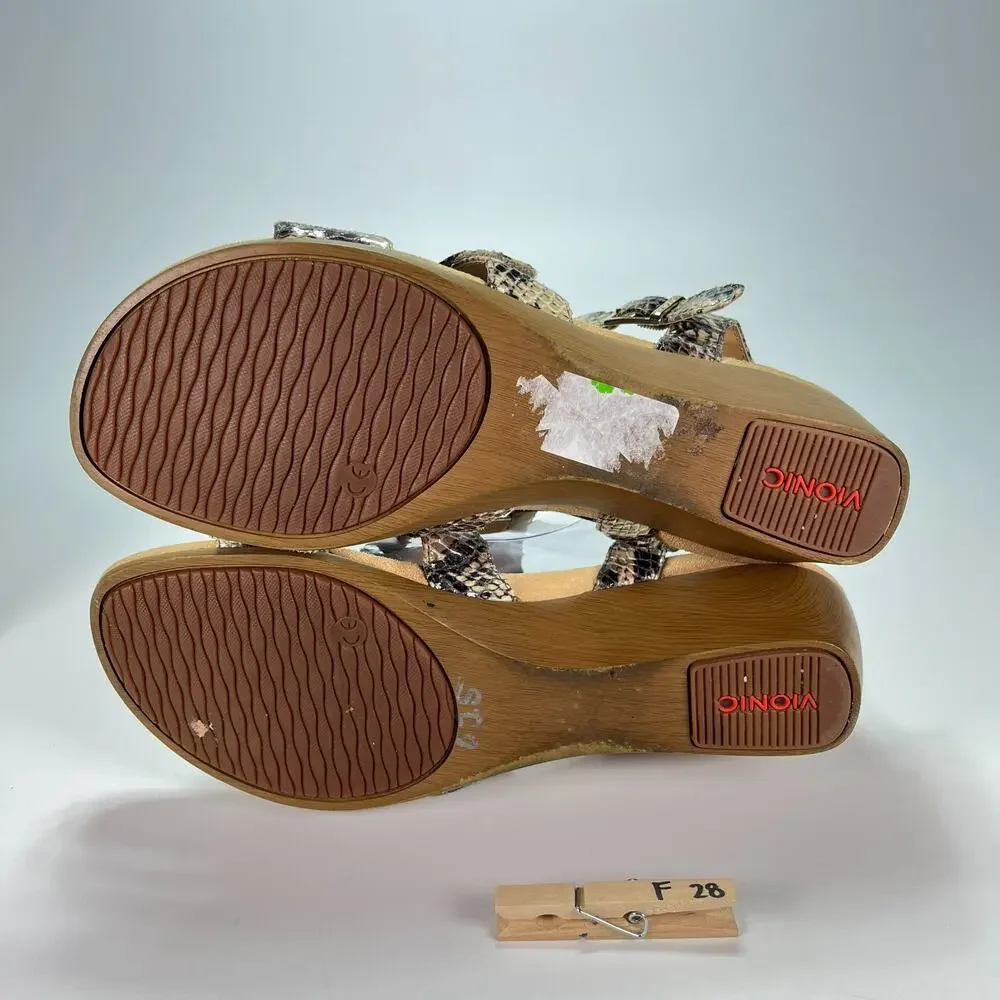 Vionic Glenda Brown Wedge Sandals Natural Snake Print Leather Womens Size 11 - Picture 10 of 10